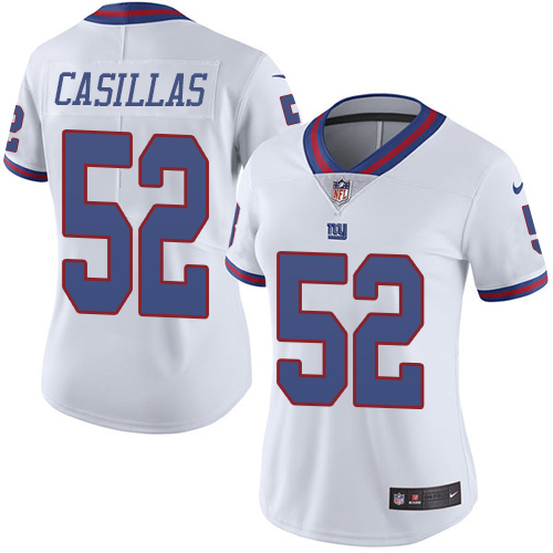Women's Limited Jonathan Casillas Nike Jersey White - #52 Rush NFL New York Giants